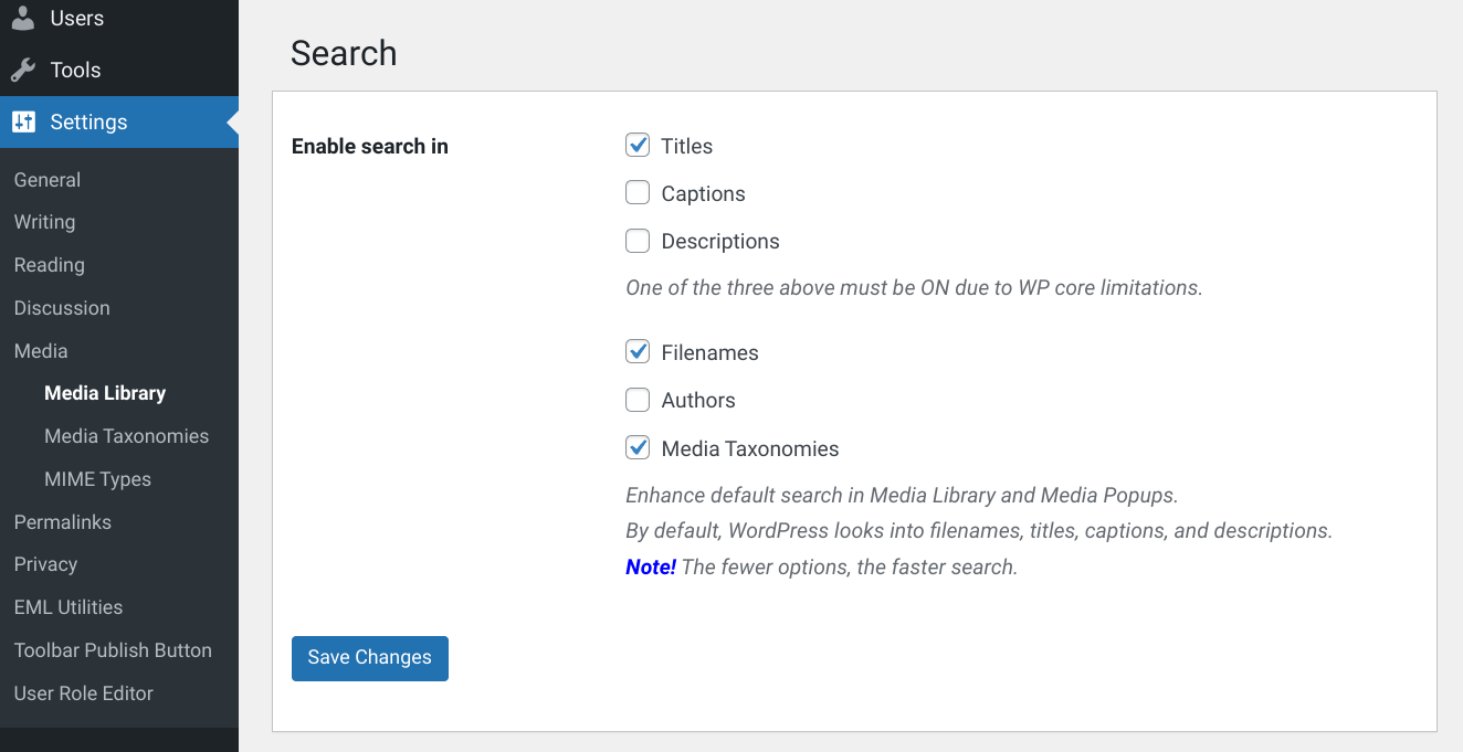 Enhanced Media Library PRO :: Search Options